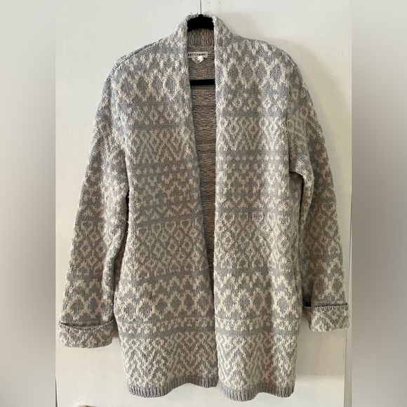 Open front sweater/coat grey + off white Medium - Picture 1 of 5